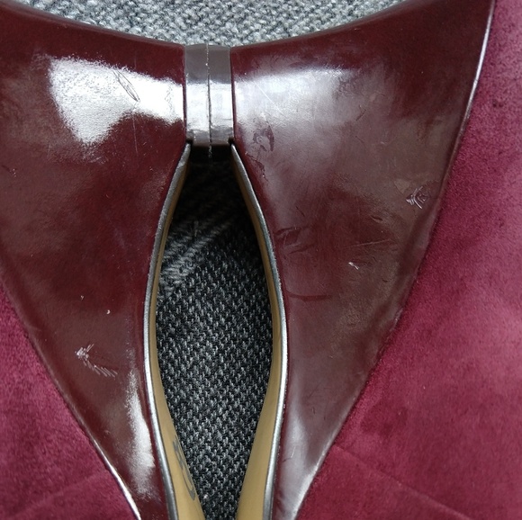 Raspberry Suede Franco Sarto Peep Button Wedge - Picture 8 of 8